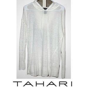 Tahari 100% Linen Lightweight White Hooded Pullover